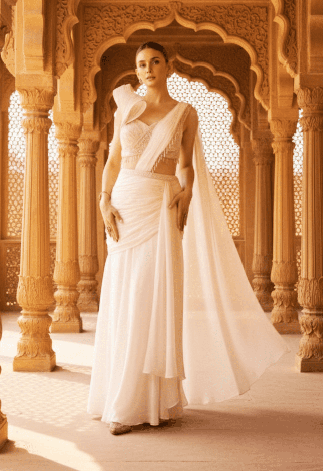Draped Saree with Embellished Shoulder Blouse