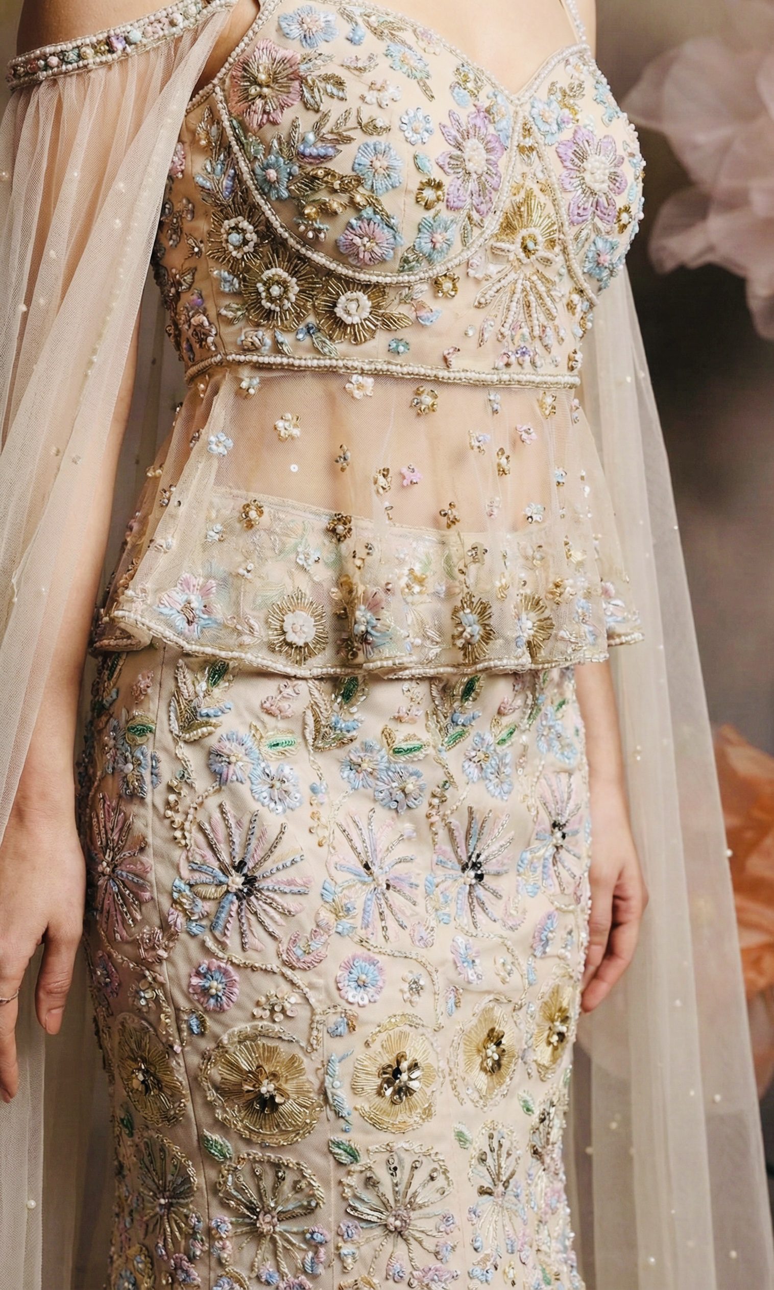 cream silk fish cut lehenga with embroidered lehenga