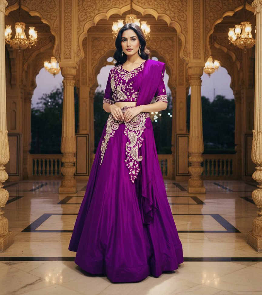 Royal Amethyst Hand-Embroidered Lehenga Set