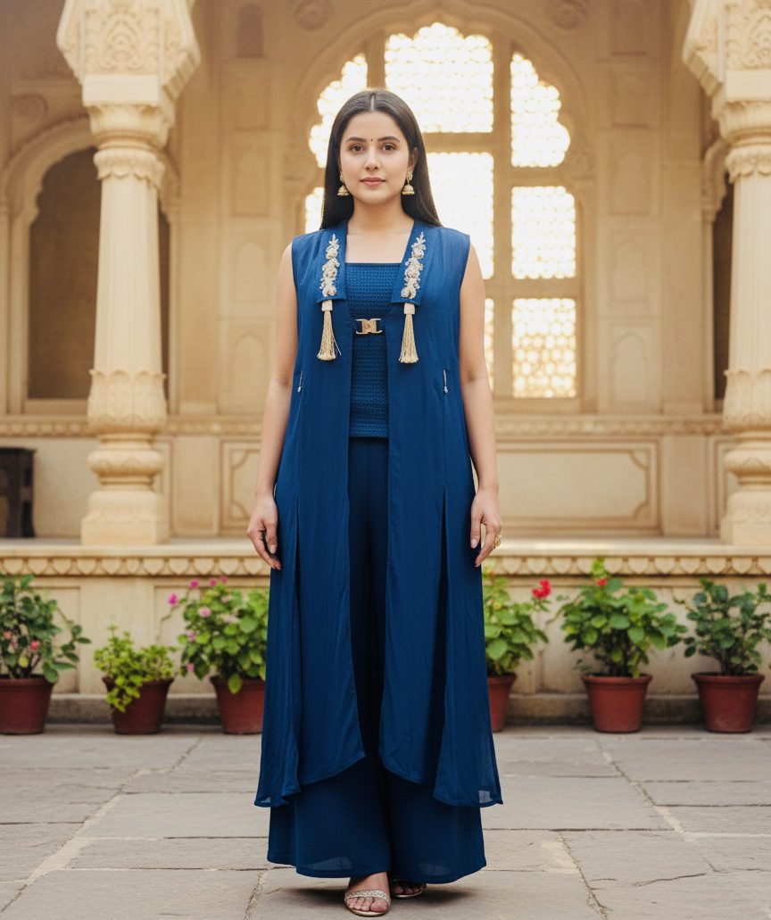 Royal Indigo Hand-Embellished Indo-Western Co-ord Set