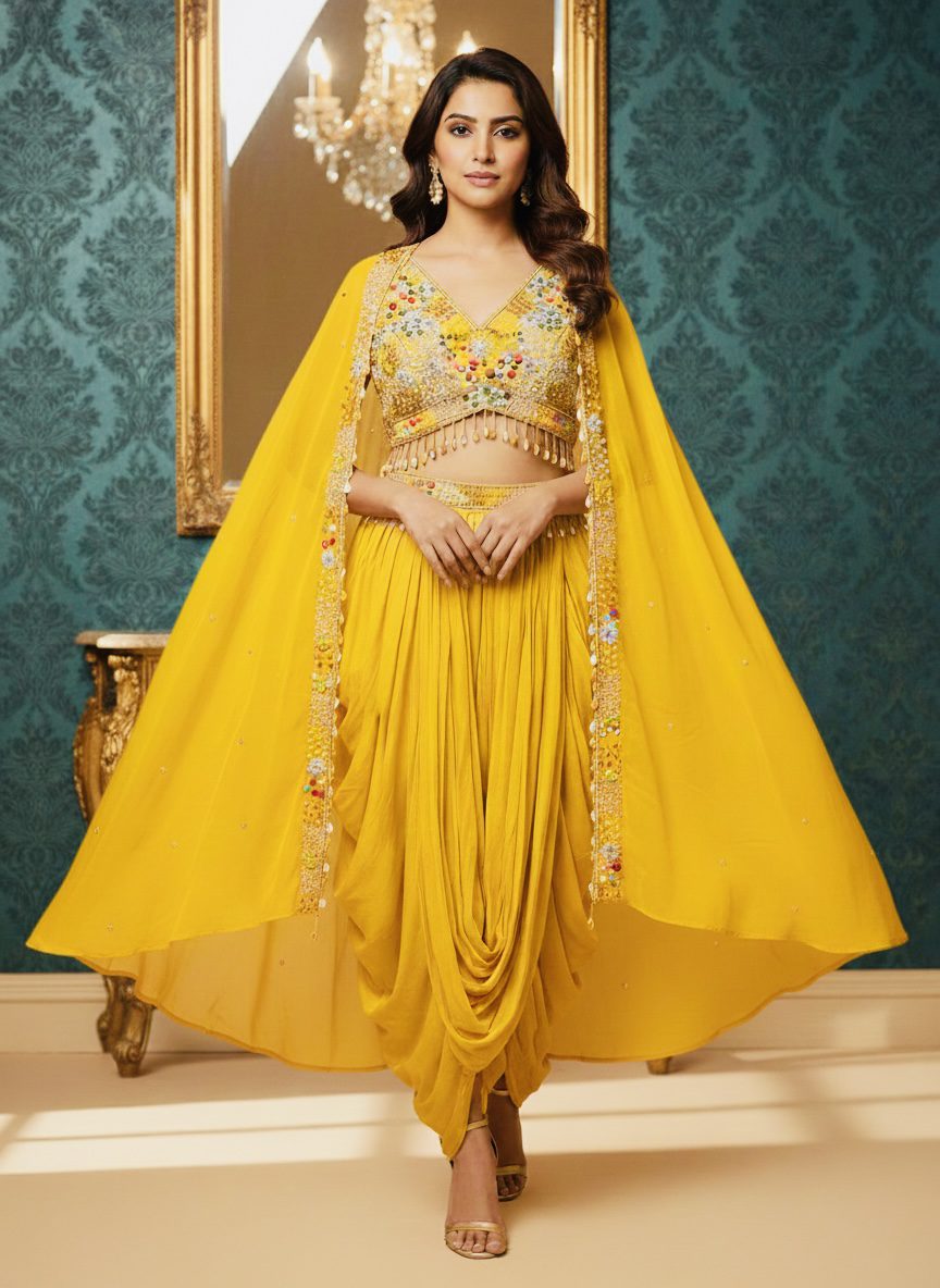 Sunshine Riwaayat Hand-Embroidered Dhoti Lehenga Set
