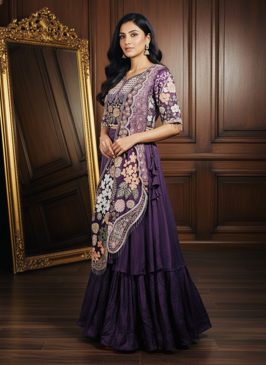 Royal Amethyst Hand-Embroidered Anarkali Gown