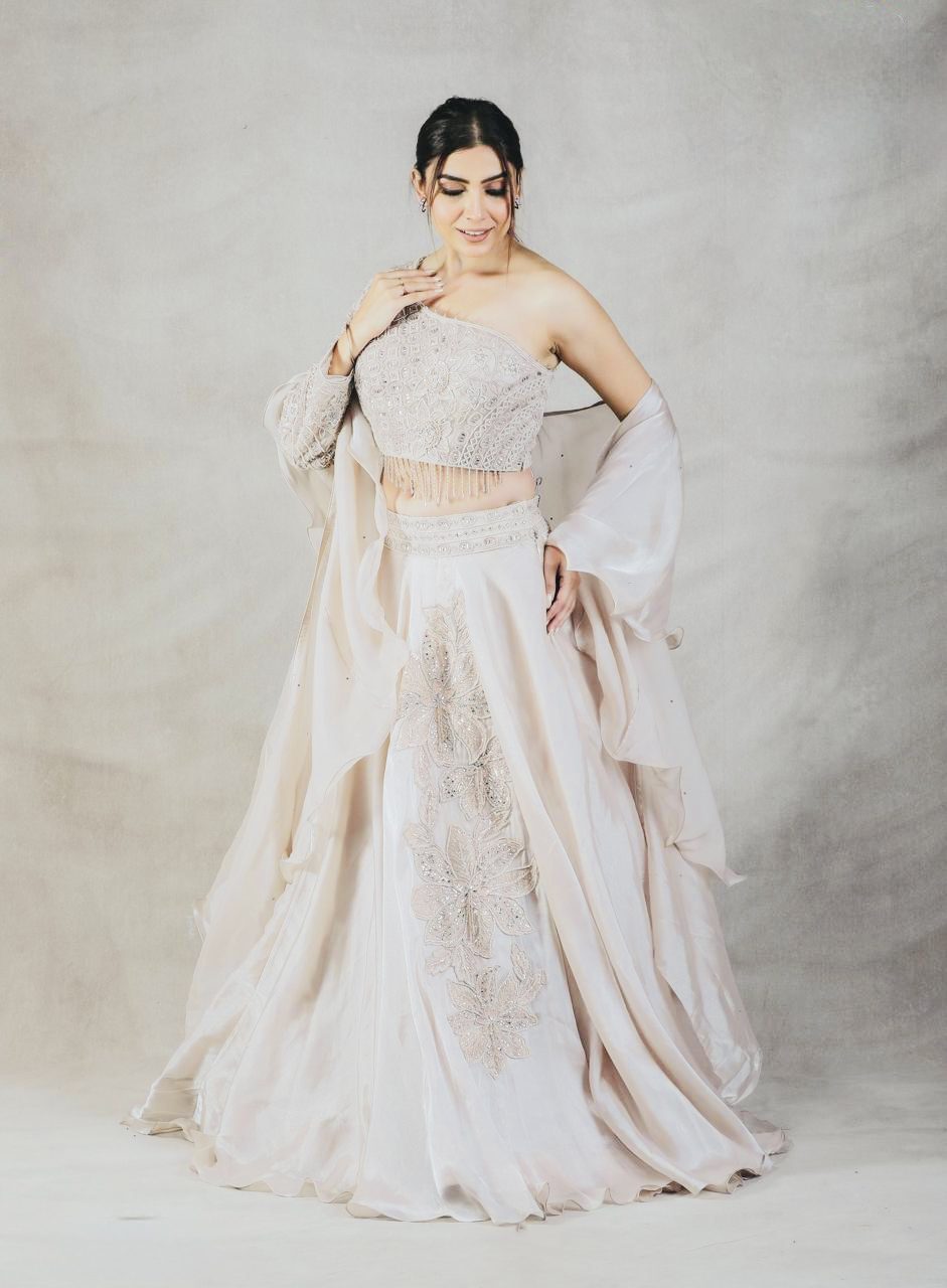 Midnight Noir One-Shoulder Lehenga Set - Image 4