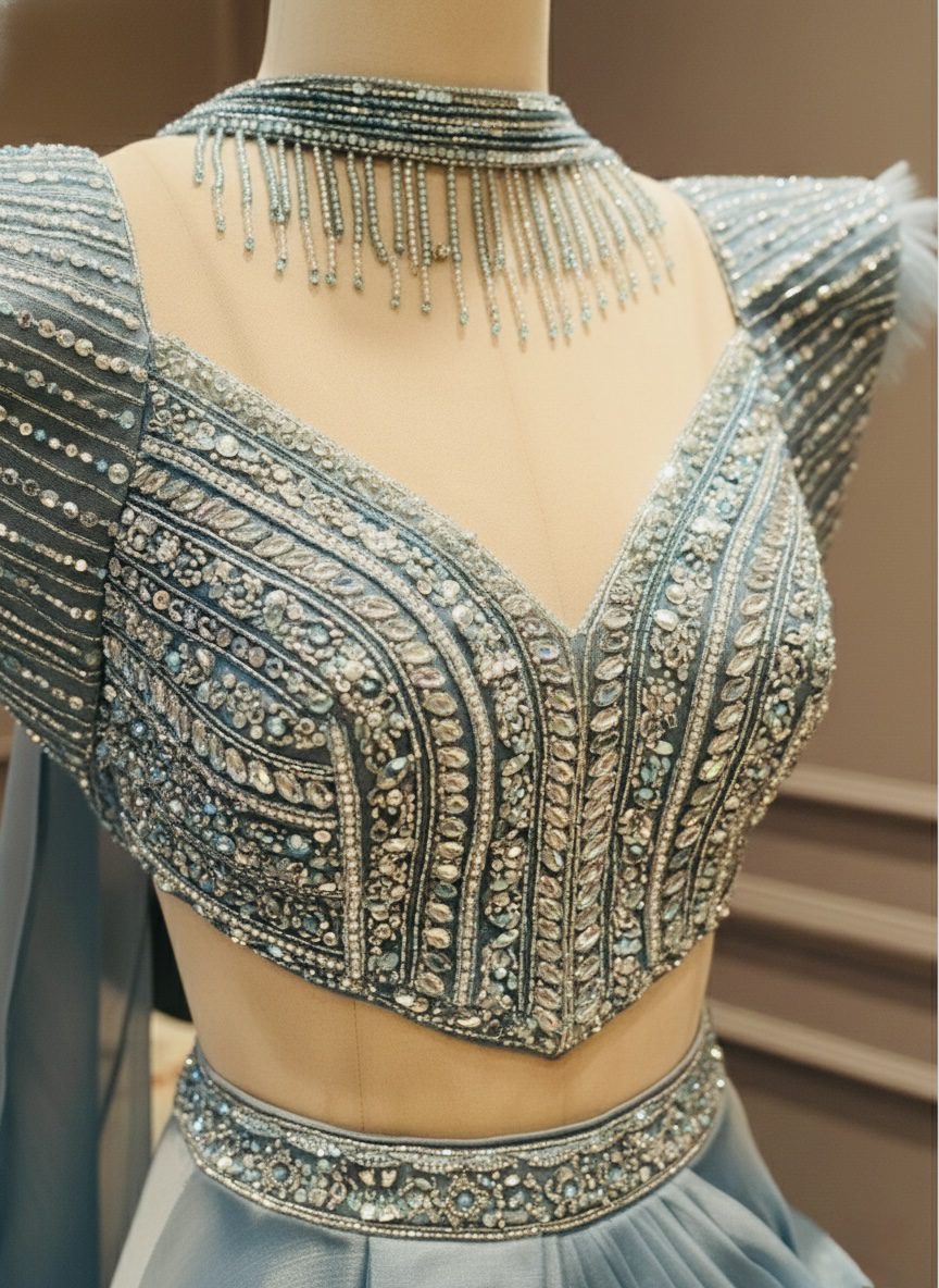 Ice Blue Crystal Corset Lehenga Set - Image 2