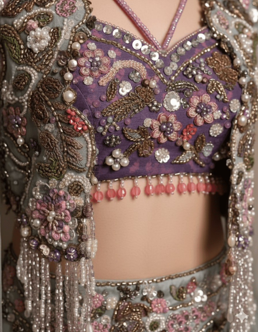 Celadon Bloom Jacket Saree Set - Image 2