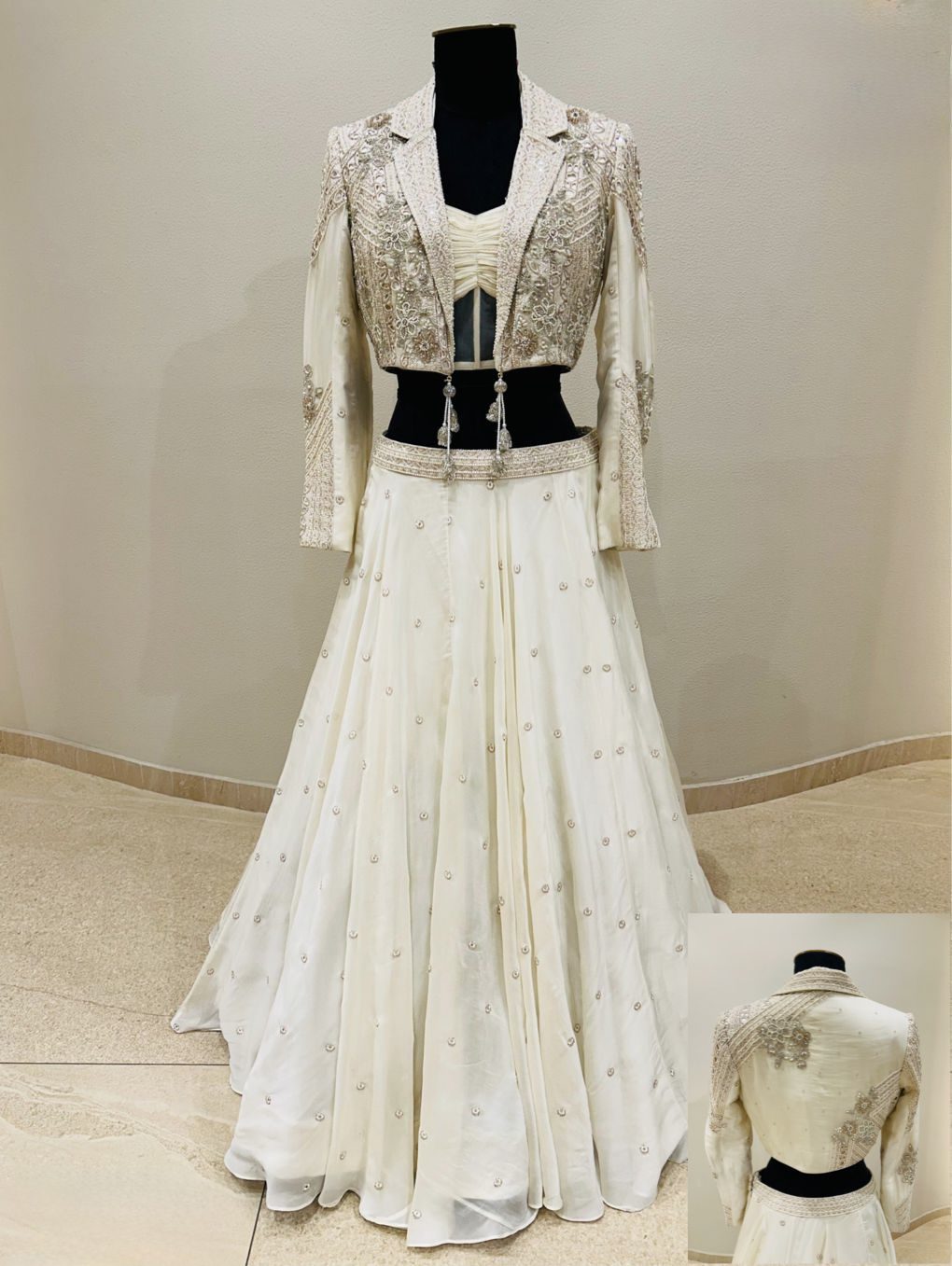 Olive Gold Embellished Lehenga Set with Statement Jacket - Image 3