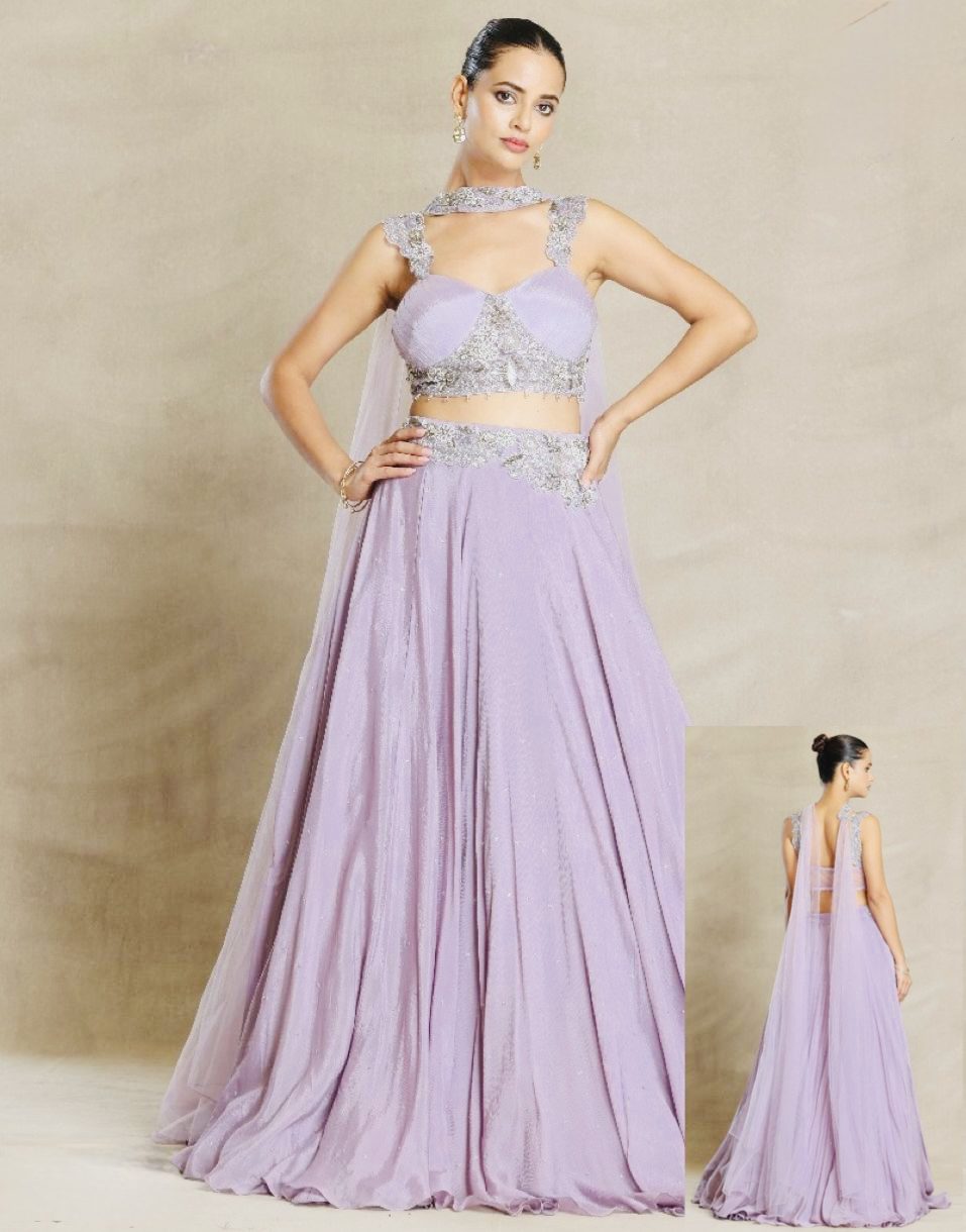 Lavender Silver Choker Lehenga Set