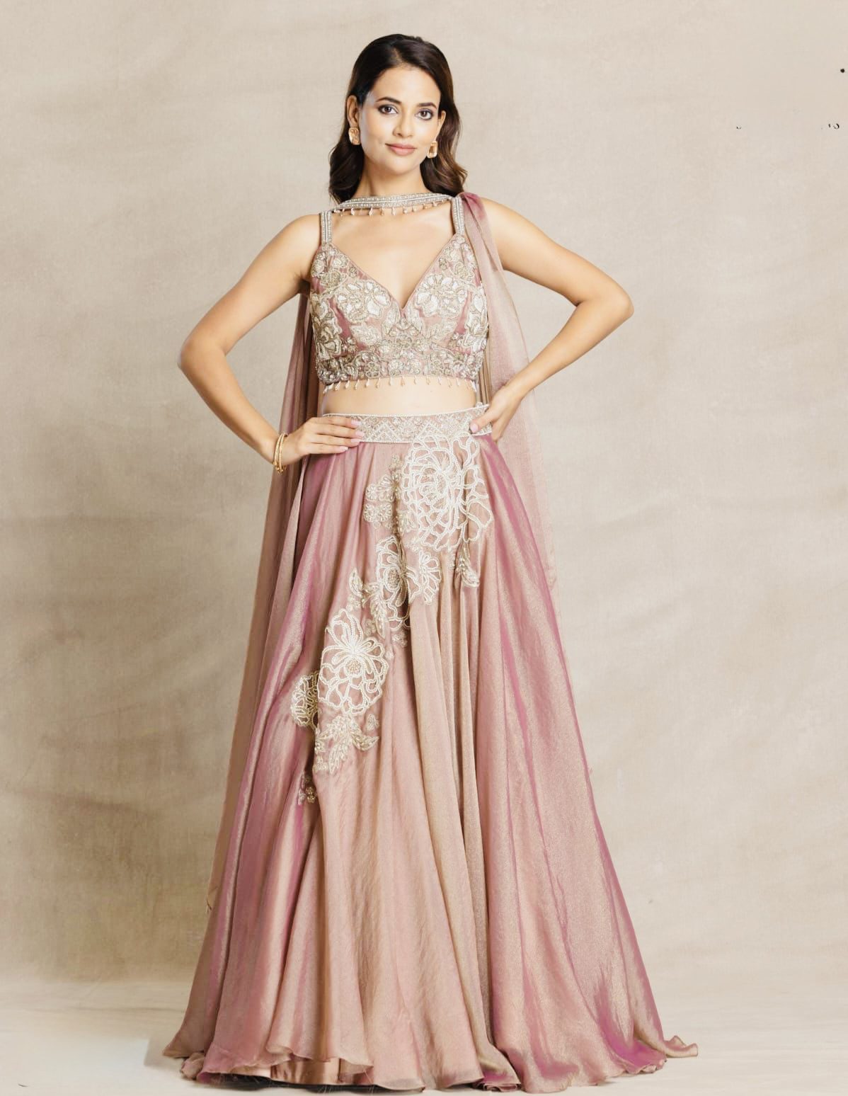 Pista Green Floral Embroidered Lehenga Set - Image 3