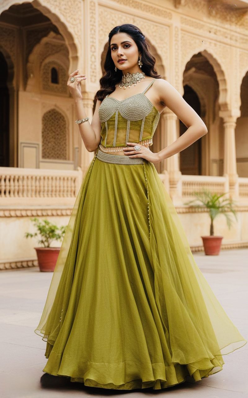 Olive Gold Corset Lehenga Set