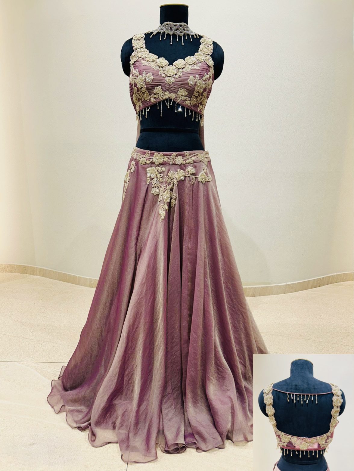 Dusky Mauve Floral Appliqué Lehenga Set