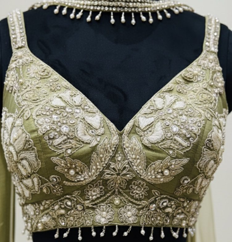 Pista Green Floral Embroidered Lehenga Set - Image 2
