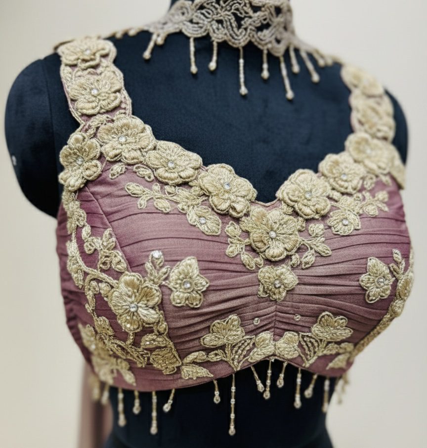 Dusky Mauve Floral Appliqué Lehenga Set - Image 2