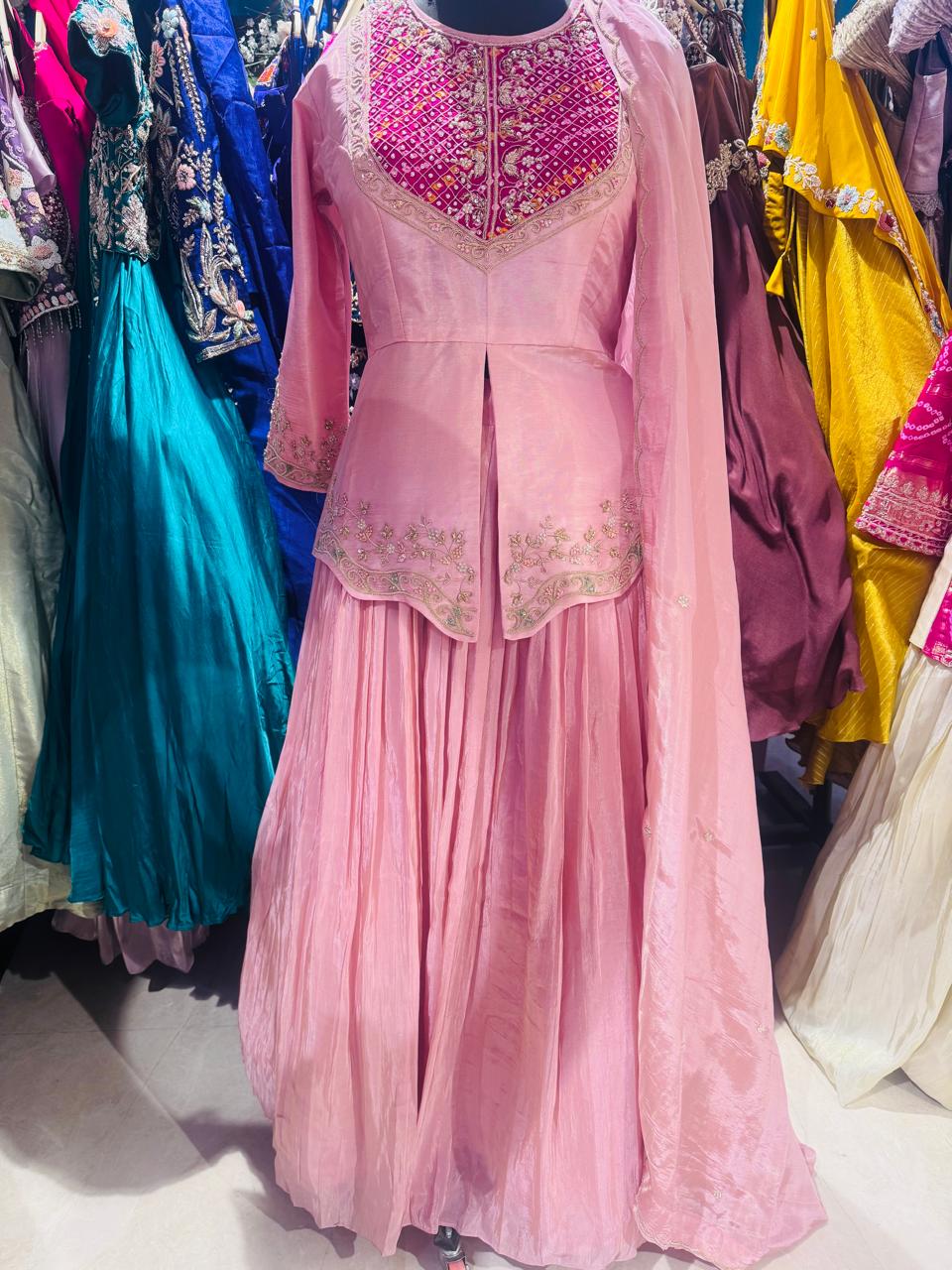 Blush Pink Hand-Embroidered Kurta Sharara Set with Dupatta - Image 3