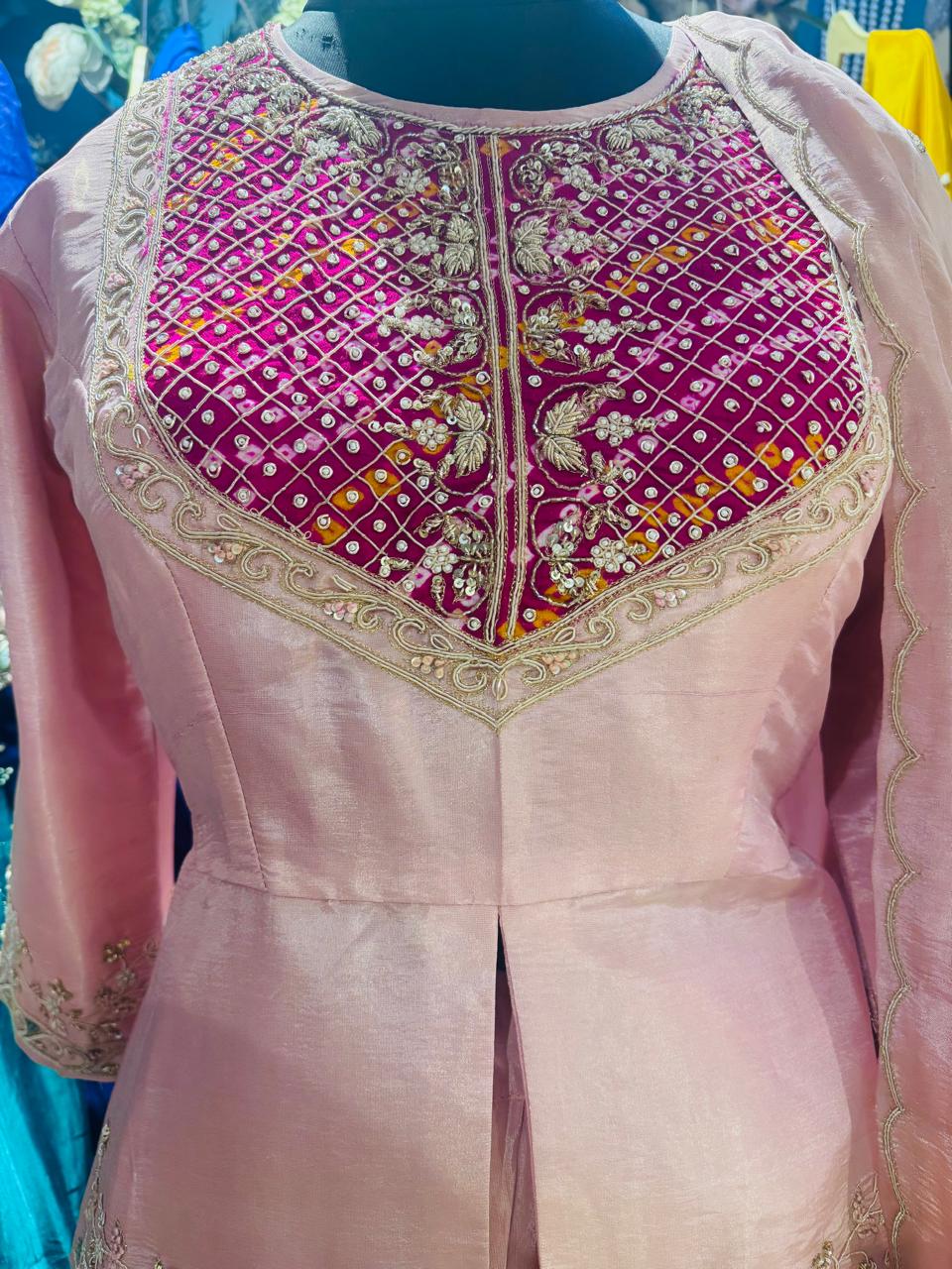 Blush Pink Hand-Embroidered Kurta Sharara Set with Dupatta - Image 2