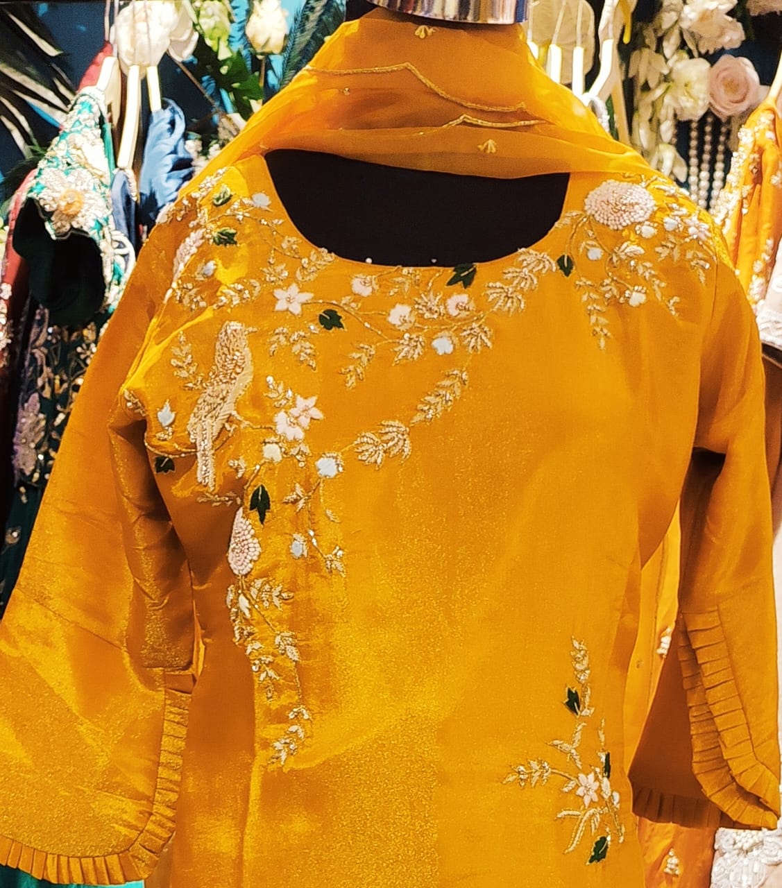 Mustard Bloom Embroidered Kurta Set - Image 2