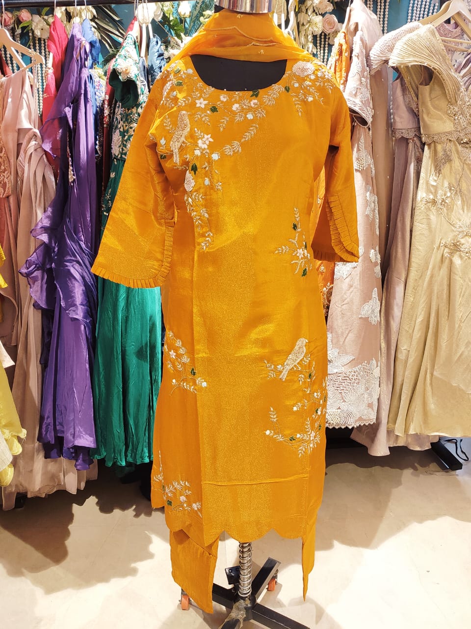 Mustard Bloom Embroidered Kurta Set - Image 3