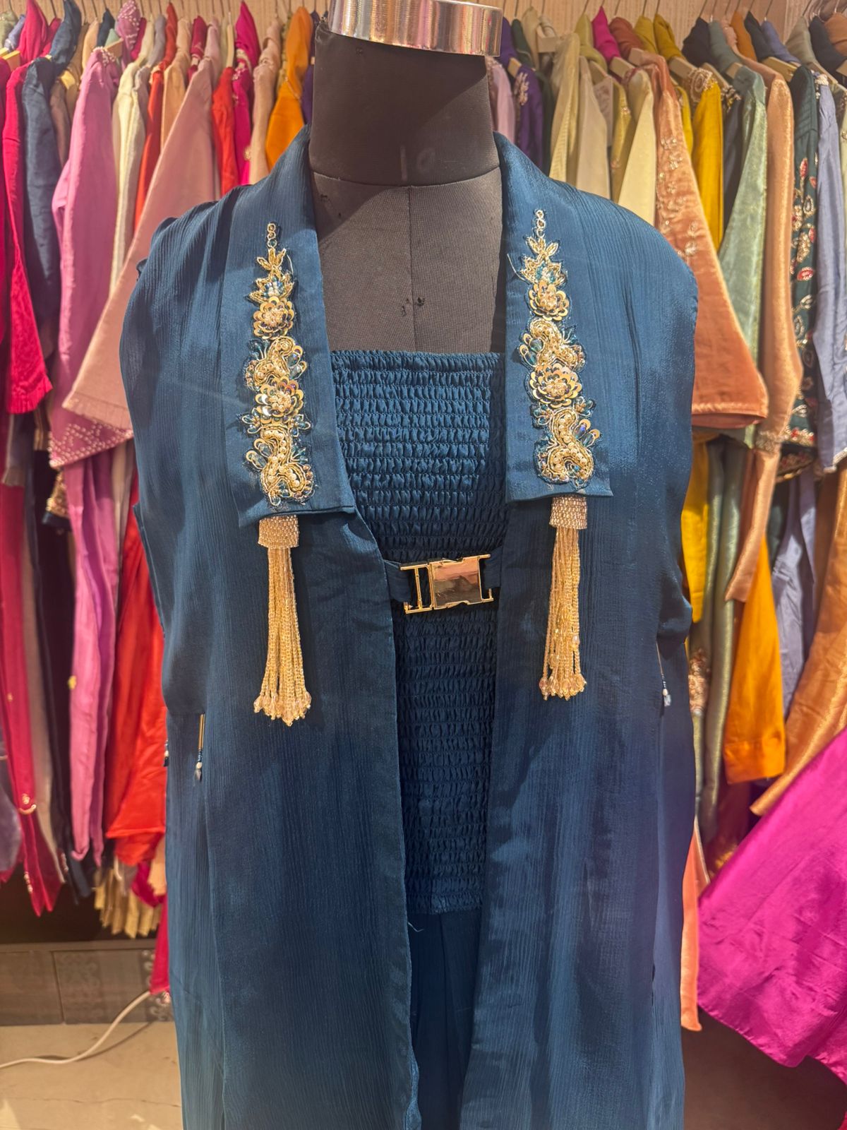 Royal Indigo Hand-Embellished Indo-Western Co-ord Set - Image 4