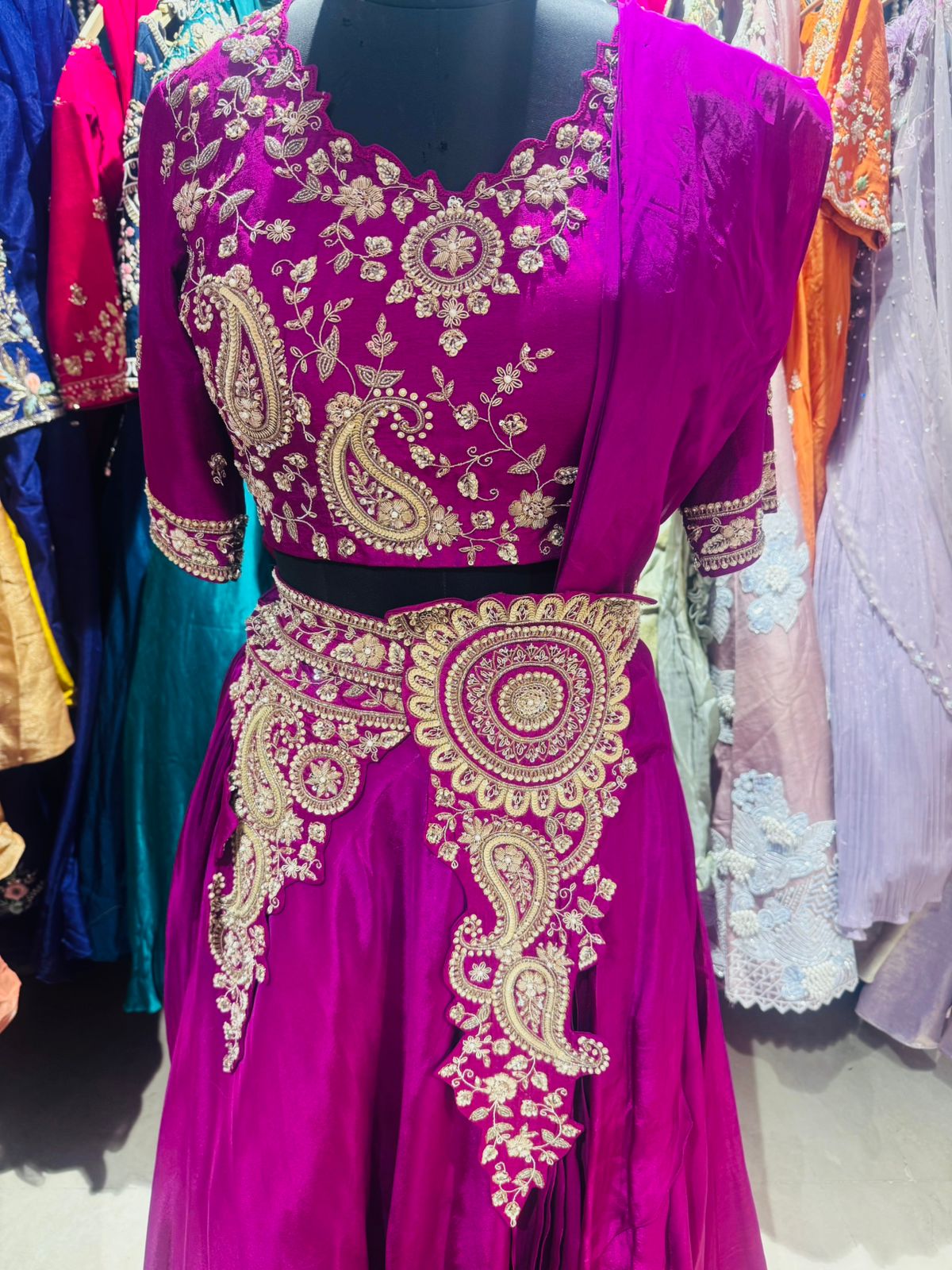 Royal Amethyst Hand-Embroidered Lehenga Set - Image 4