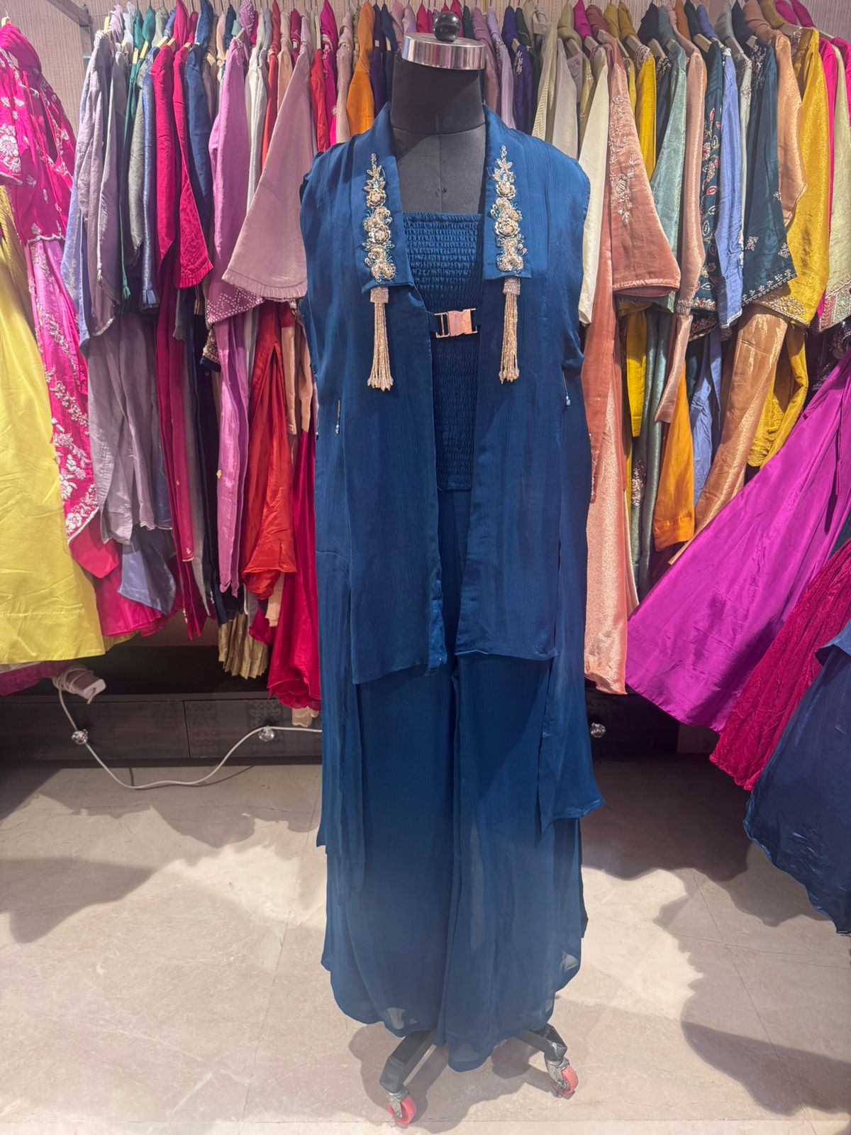 Royal Indigo Hand-Embellished Indo-Western Co-ord Set - Image 2