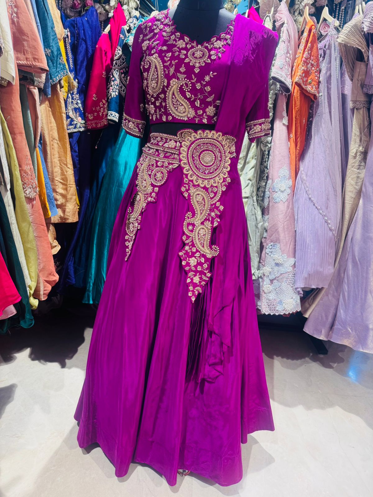 Royal Amethyst Hand-Embroidered Lehenga Set - Image 3