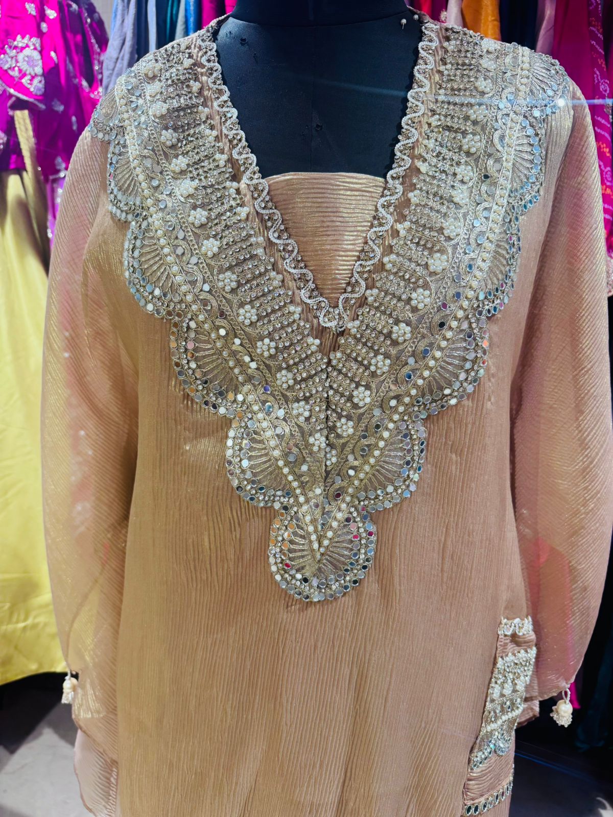 Sandstone Pearl-Embellished Kaftan Co-ord Set - Image 4
