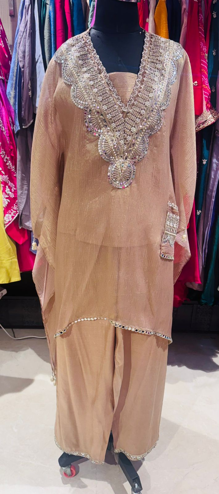 Sandstone Pearl-Embellished Kaftan Co-ord Set - Image 2