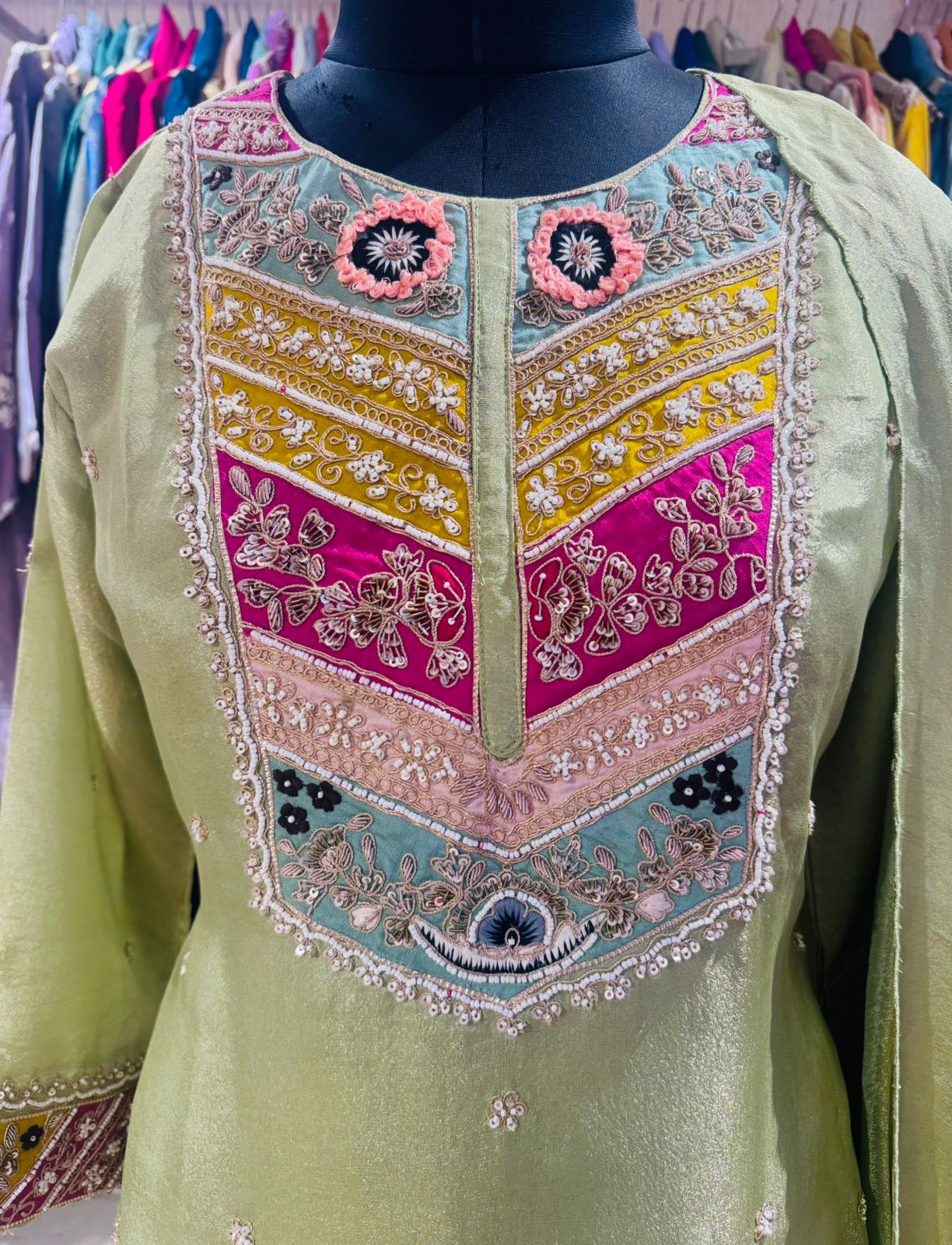 Pistachio Royale Hand-Embroidered Sharara Set - Image 3