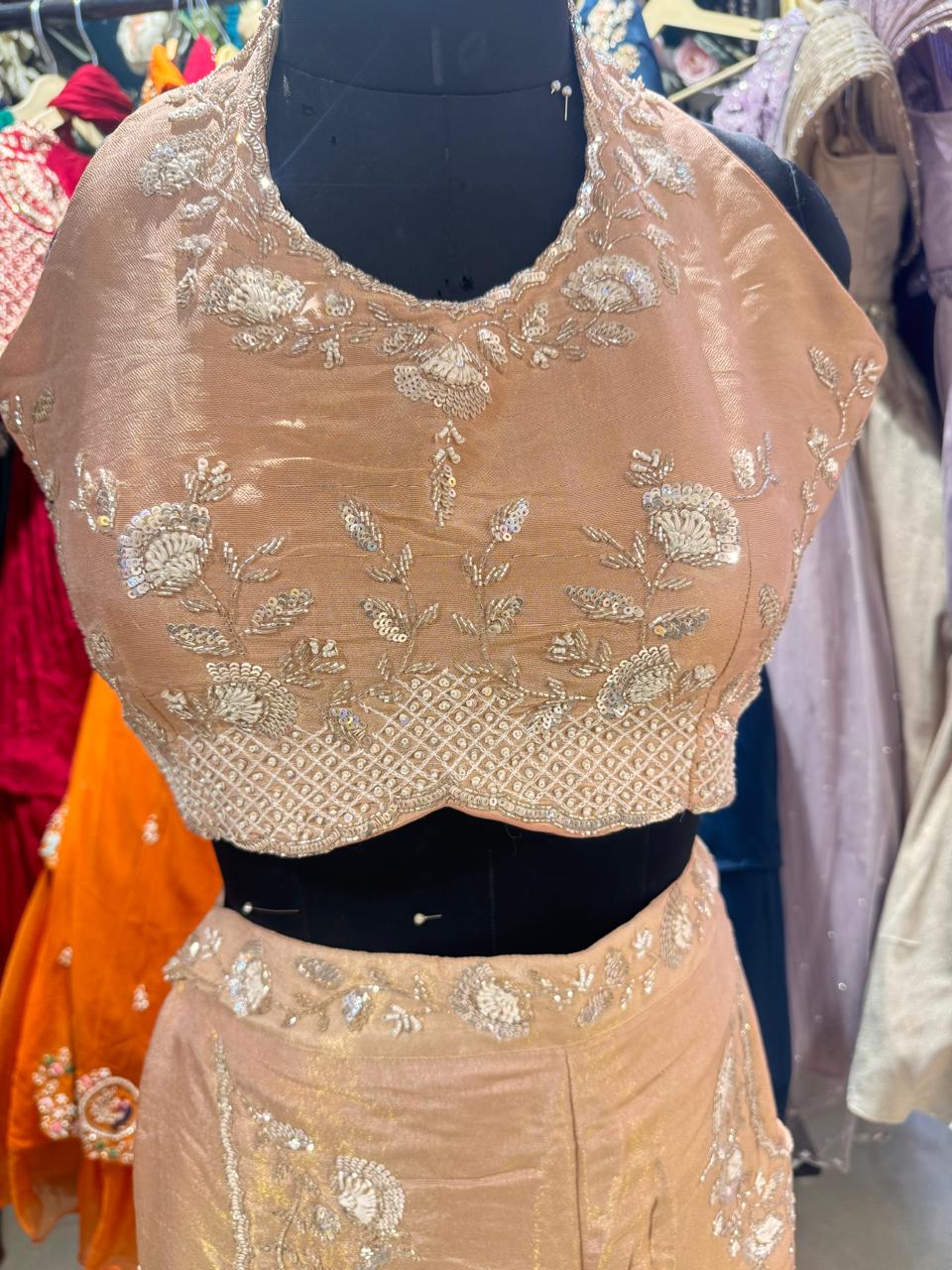 Golden Dune Hand-Embroidered Crop Top & Palazzo Set - Image 4