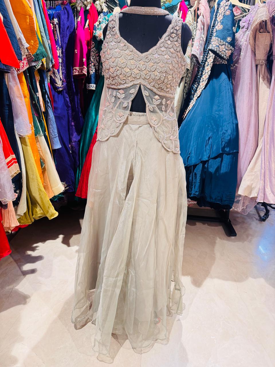 Silver Mist Hand-Embroidered Lehenga Set - Image 2