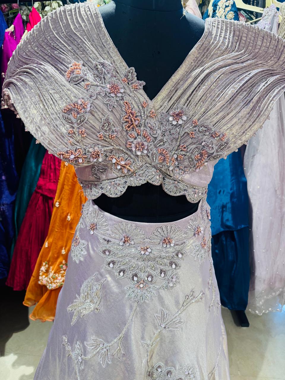 Lavender Royale Hand-Embroidered Lehenga Set - Image 3