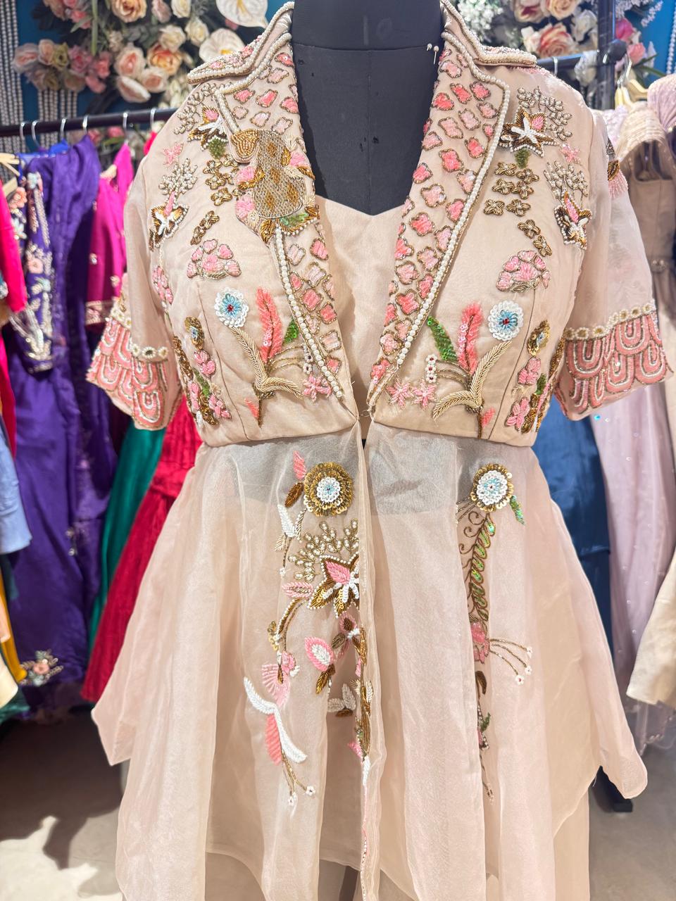 Ivory Garden Hand-Embroidered Jacket Palazzo Set - Image 3