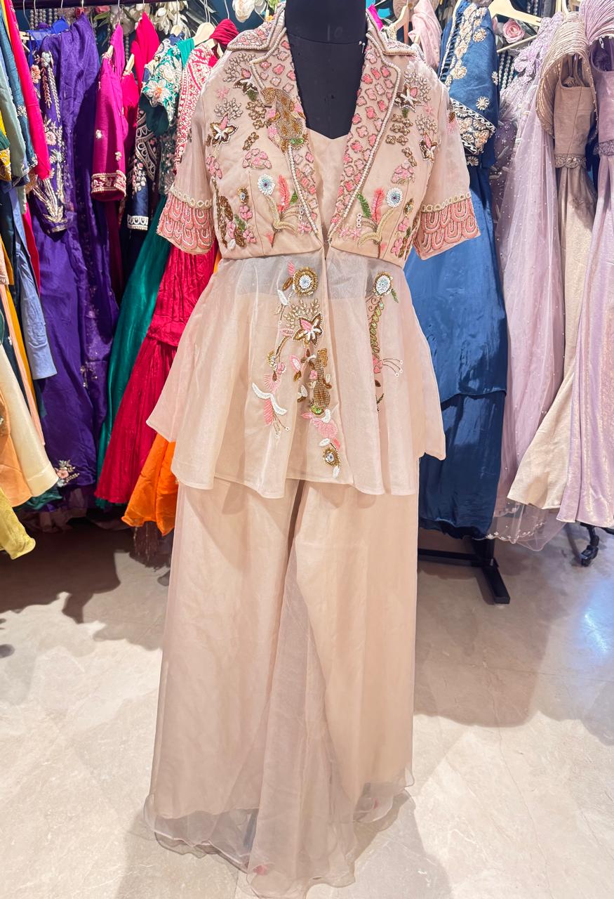 Ivory Garden Hand-Embroidered Jacket Palazzo Set - Image 2