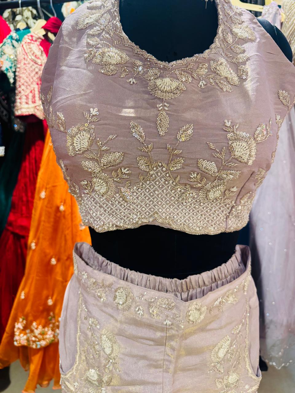 Golden Dune Hand-Embroidered Crop Top & Palazzo Set - Image 2