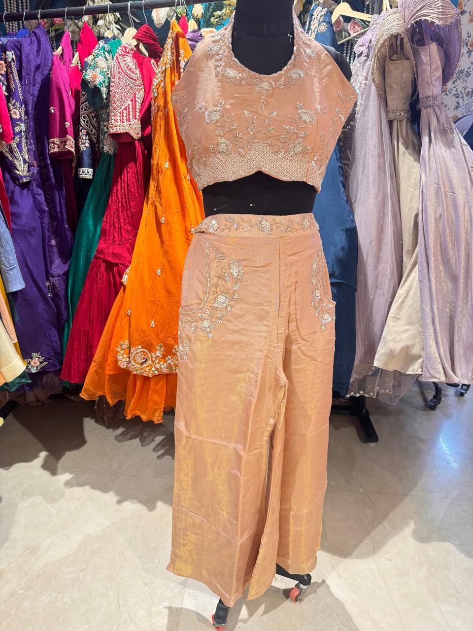 Golden Dune Hand-Embroidered Crop Top & Palazzo Set - Image 5