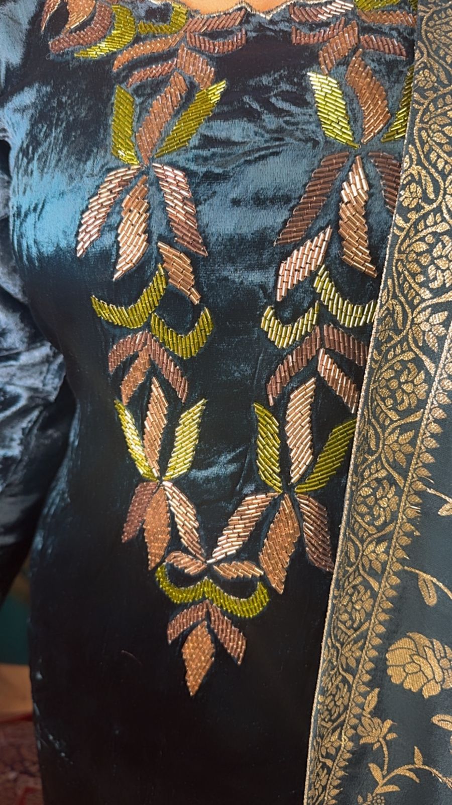 Royal Wine Velvet Hand-Embroidered Suit Set - Image 3