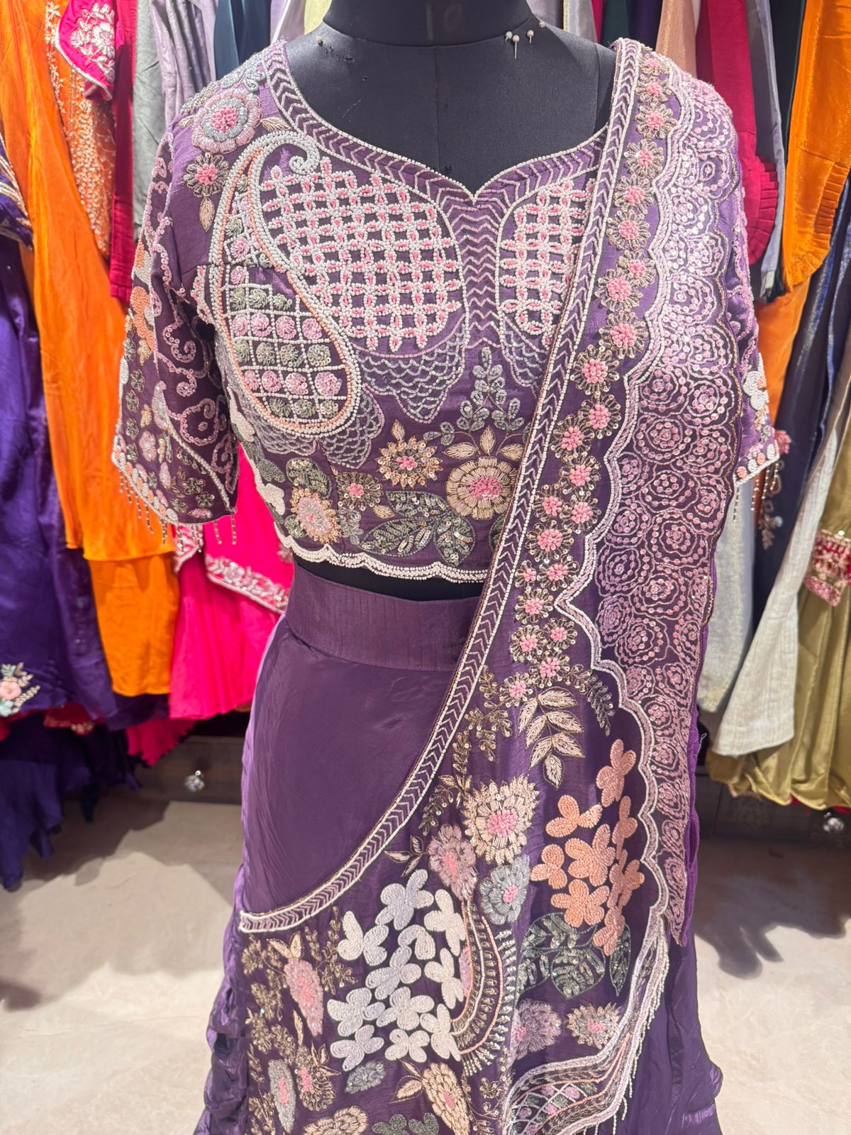 Royal Amethyst Hand-Embroidered Anarkali Gown - Image 3