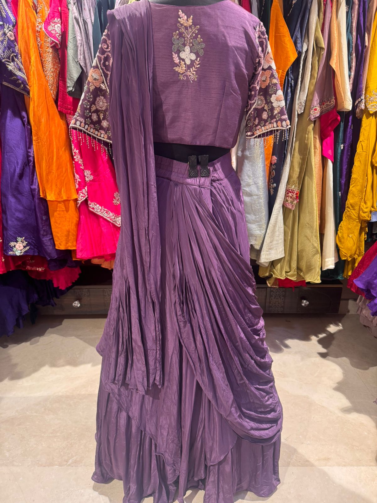 Royal Amethyst Hand-Embroidered Anarkali Gown - Image 4