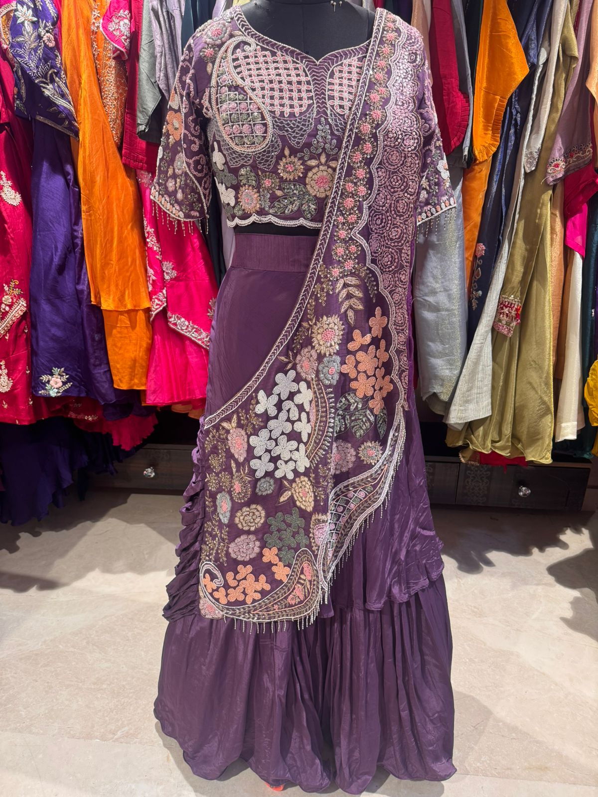 Royal Amethyst Hand-Embroidered Anarkali Gown - Image 2