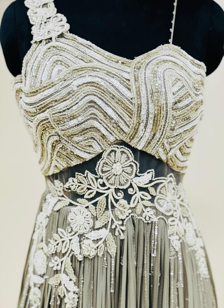 Lavender Smoke One-Shoulder Embroidered Lehenga Gown - Image 4