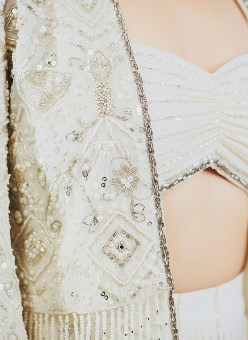 Ivory Pearl Co-ord Lehenga Set with Jacket - Image 2