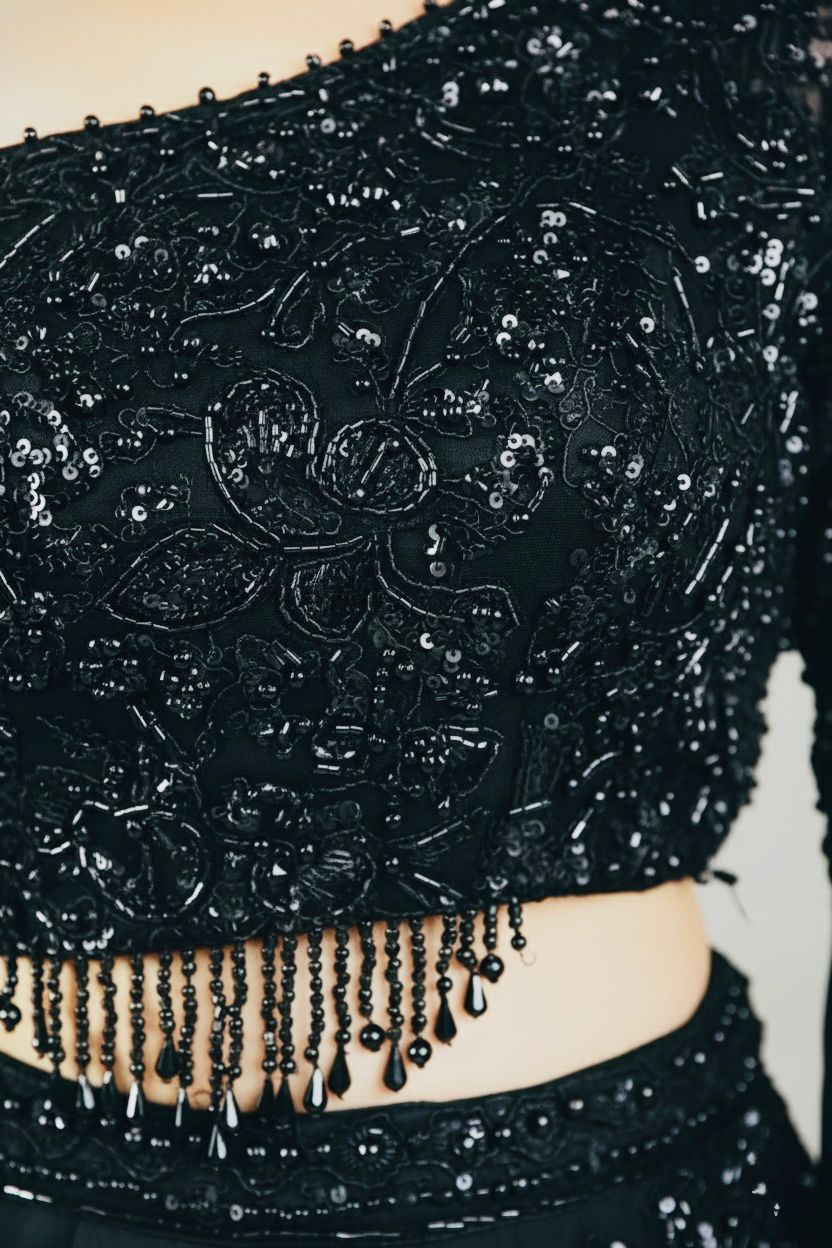 Midnight Noir One-Shoulder Lehenga Set - Image 3