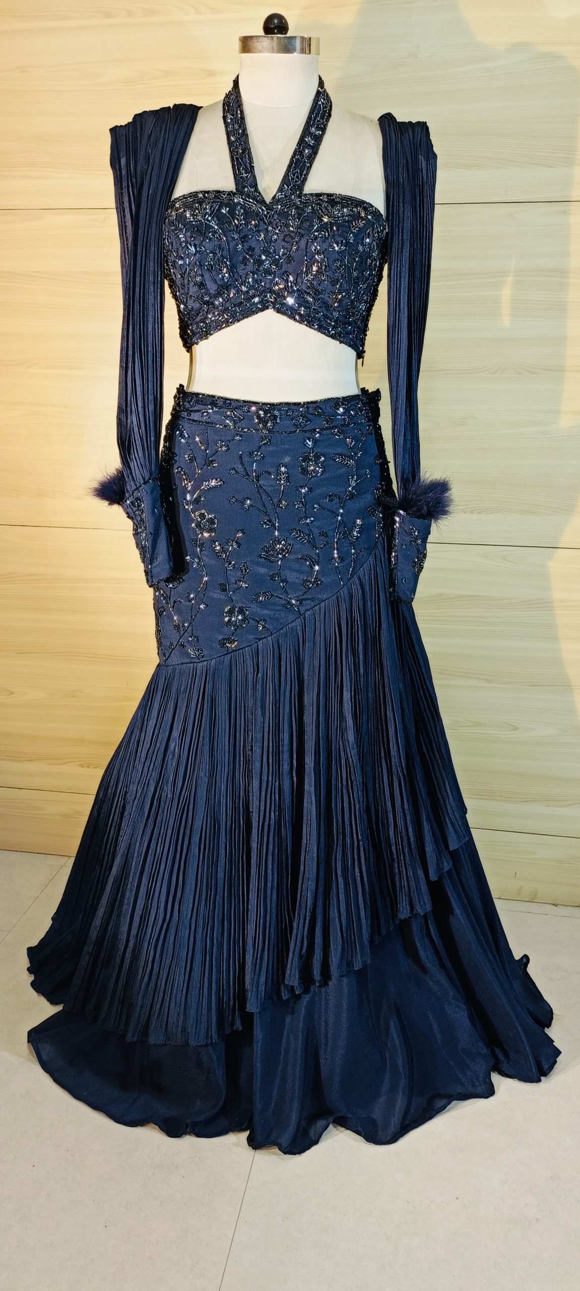 Crimson Wine Fringe Lehenga Set - Image 3