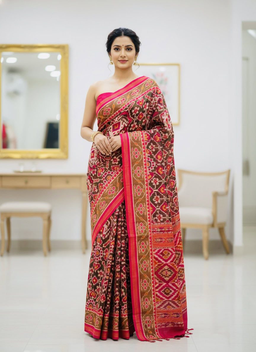 Maroon Handwoven Patola Silk Saree