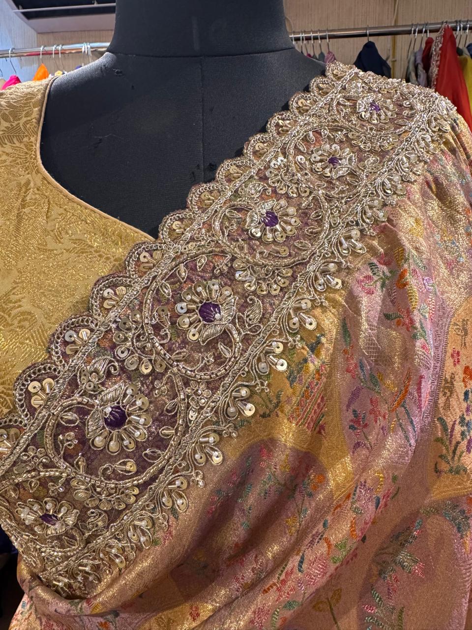 Gold Silk Saree with Intricate Lace Border - Image 3