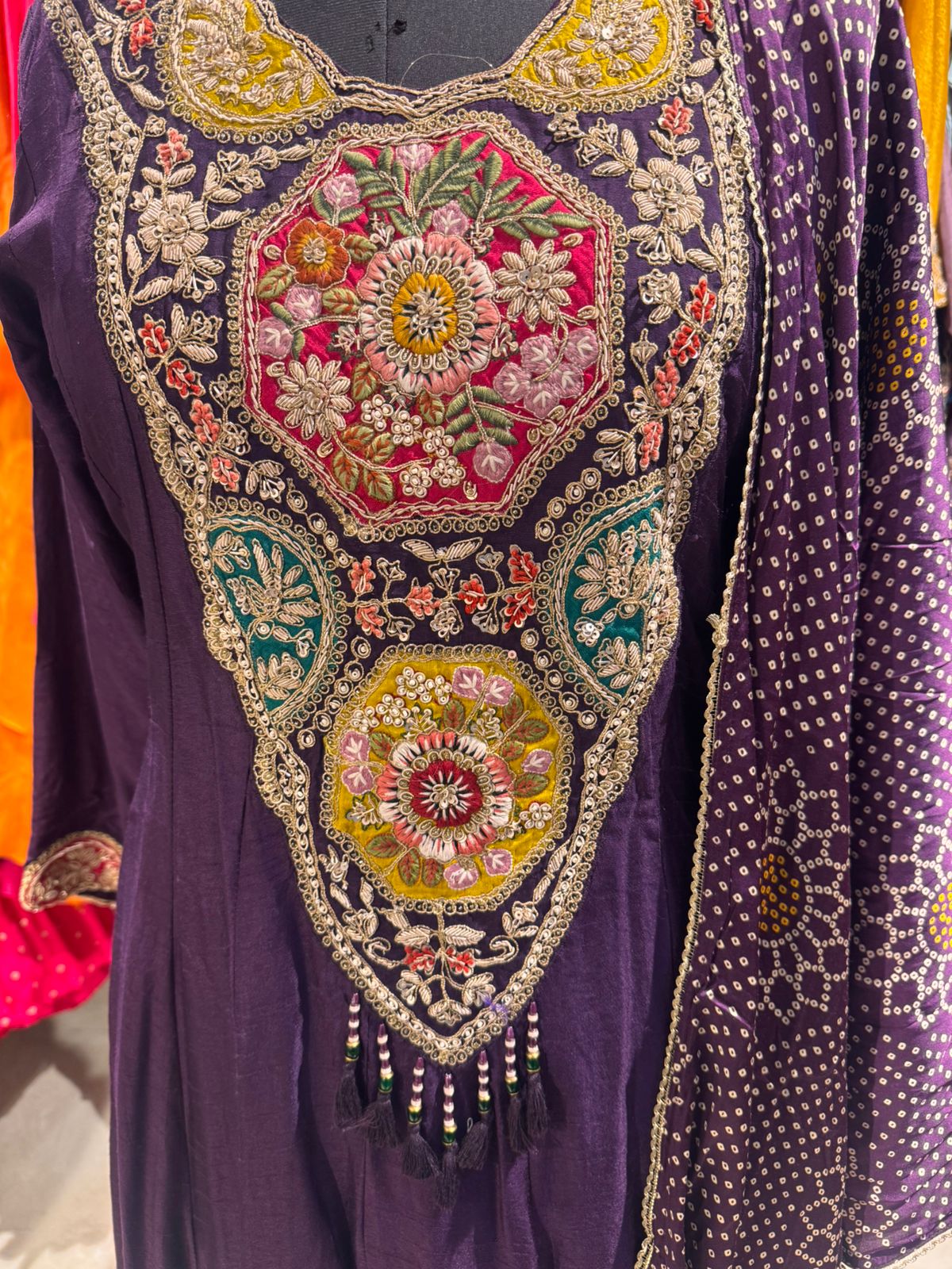 Royal Wine Embroidered Anarkali Suit Set - Image 3