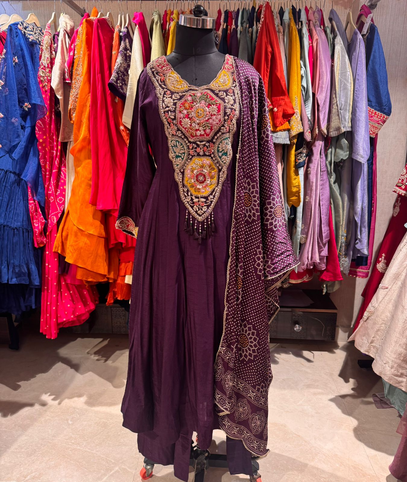 Royal Wine Embroidered Anarkali Suit Set - Image 2