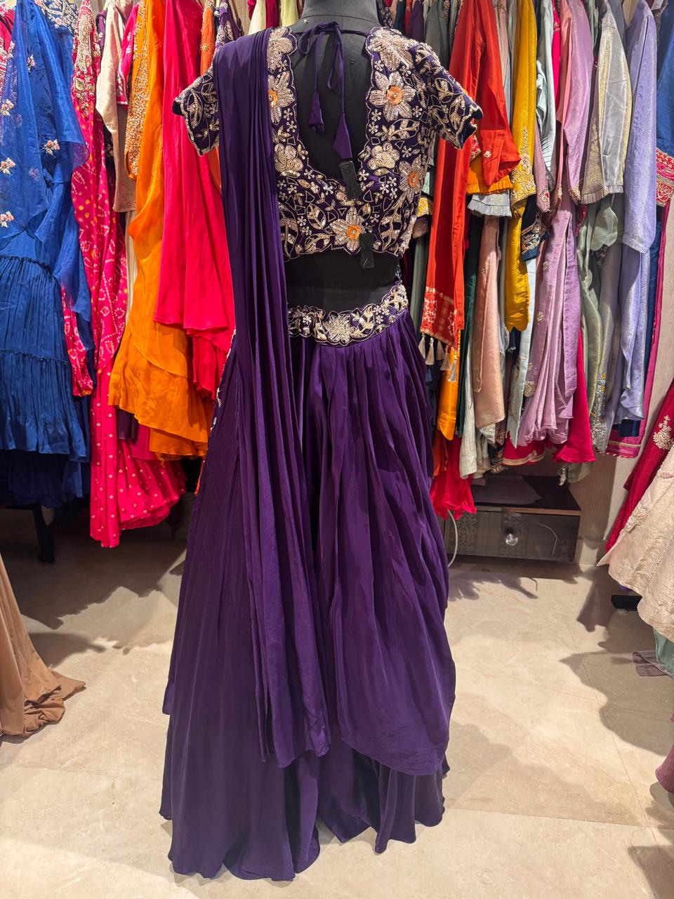 Floral Embroidered Draped Saree Set - Image 5