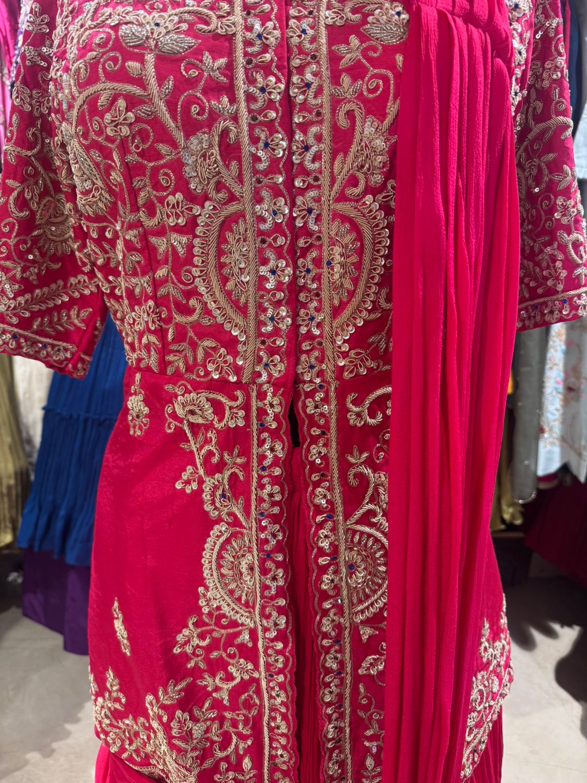 Rani Pink Embroidered Jacket Sharara Set - Image 4