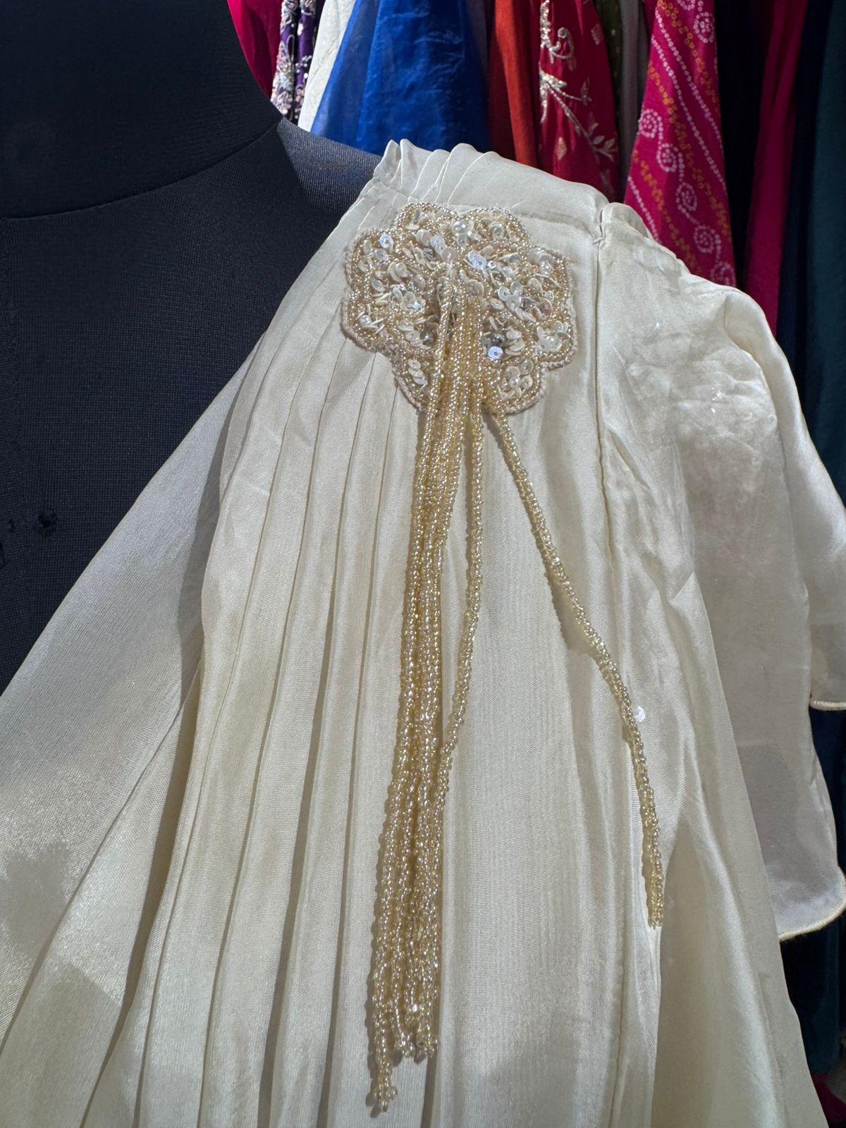 Ivory Cascade Draped Saree Gown - Image 4