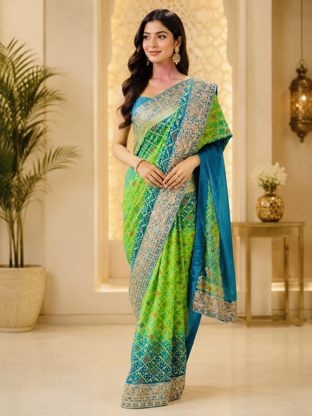 Blue-Green Banarasi Saree